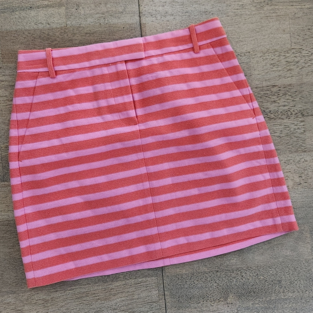 J.Crew Pink/Orange Striped Flat Panel Mini Skirt w/Pockets NWT Size 6 (D27)